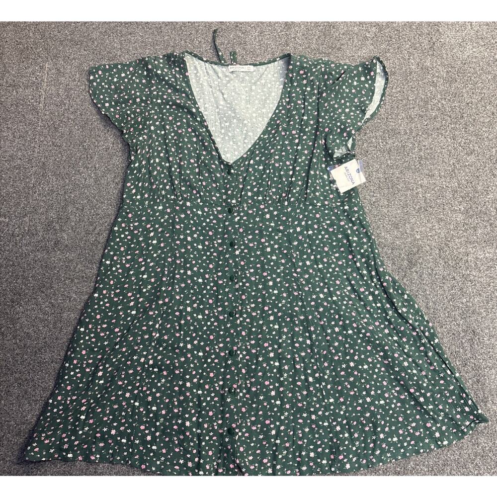NWT Arizona Jean Women's XXL Floral Print Cap Sleeve Front Button V-Neck Dress